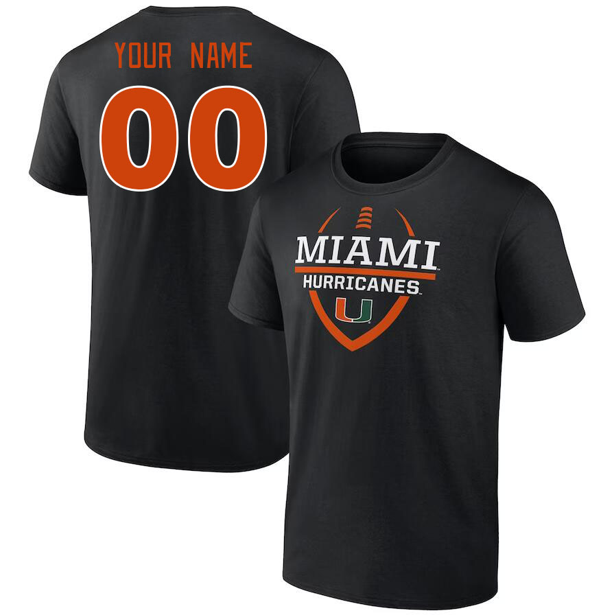 Custom Miami Hurricanes Name And Number College Tshirt-Black